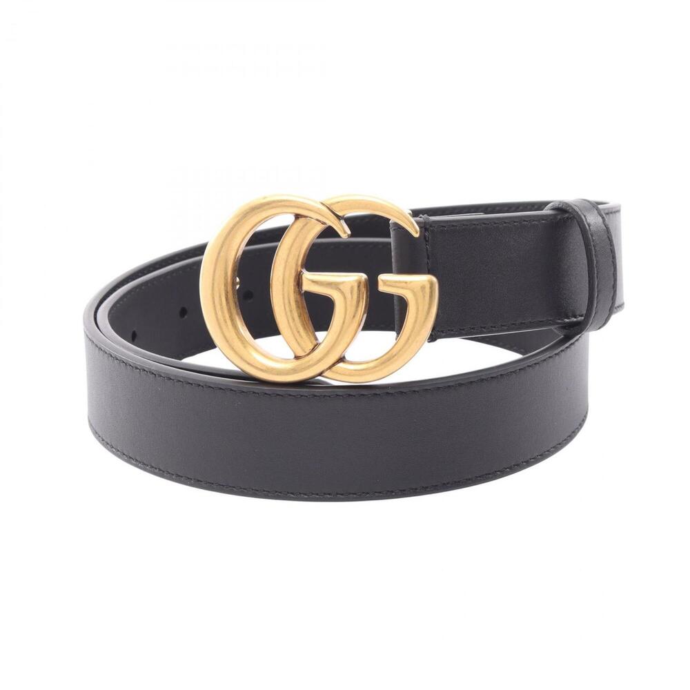 Gucci GG Marmont Gold Hardware Leather Belt for Women, Black (414516)